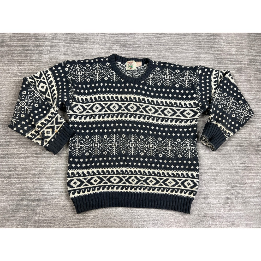 Wrangler Sweater Mens XL Navy Blue Fair Isle Snowflake Knit Crewneck Vintage